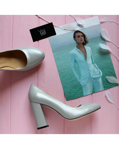 Туфли из серой кожи с блестками Арт. 95-1/44Ок