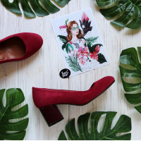 Туфли из замши цвета ягоды на низком лаковом каблуке Арт. 605-4/45Ок