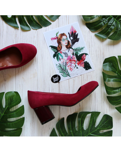 Туфли из замши цвета ягоды на низком лаковом каблуке Арт. 605-4/45Ок