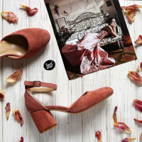 Босоніжки із замші кольору персик на підборах Арт. 605-6(2)/45Ок