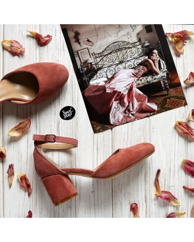 Босоніжки із замші кольору персик на підборах Арт. 605-6(2)/45Ок