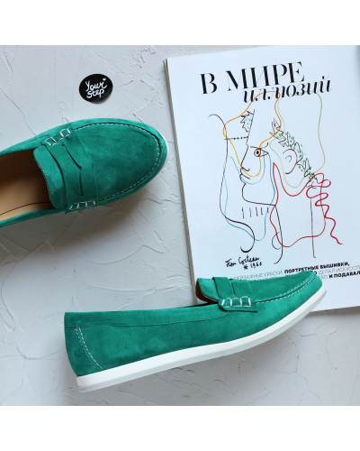 Мокасины из ярко-голубого велюра Арт. 05-10(Am4)