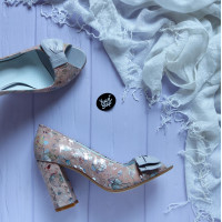 Босоножки из пудровой кожи с принтом с бантом Арт. 95-9/44ОК