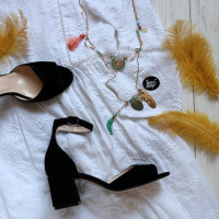 Босоніжки з чорної замші на підборах Арт. 605-11(2)/47Ок