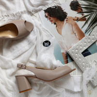 Босоніжки з бежевої шкіри на підборах Арт. 605-9/47Ок