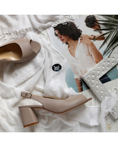 Босоніжки з бежевої шкіри на підборах Арт. 605-9/47Ок