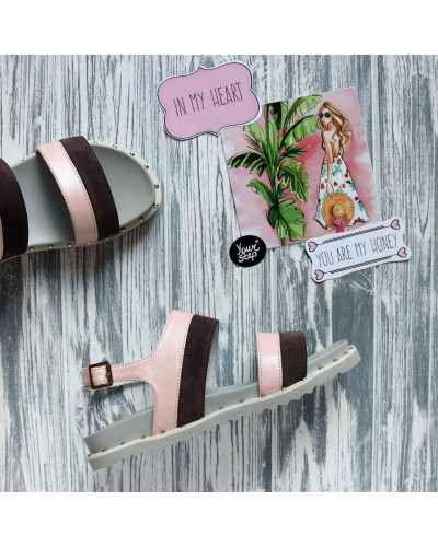  Сандали из кожи цвета пудры с замшевыми вставками Арт. 10-18/125