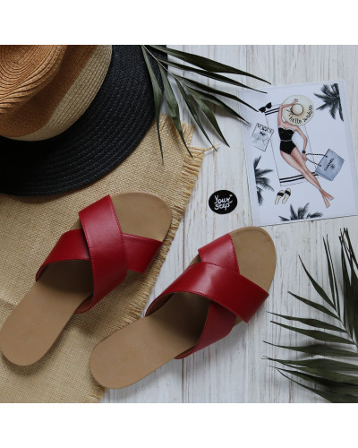 Шльопанці з червоної шкіри Арт. 10-19/112