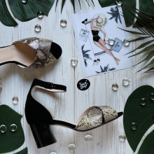 Босоніжки з чорної замші з принтовою вставкою Арт. 605-10/45