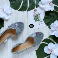 Балетки з сірого нубуку з принтом Арт. 05-2