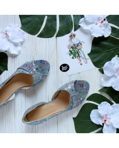 Балетки з сірого нубуку з принтом Арт. 05-2