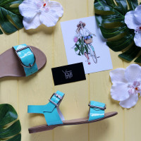 Сандали из лаковой кожи бирюзового цвета с регулирующейся полнотой Арт.: 10-12/112-091