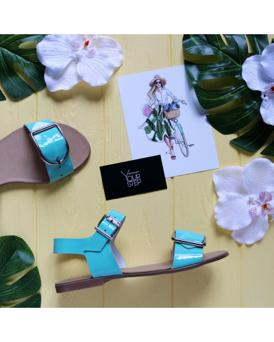 Сандали из лаковой кожи бирюзового цвета с регулирующейся полнотой Арт.: 10-12/112-091