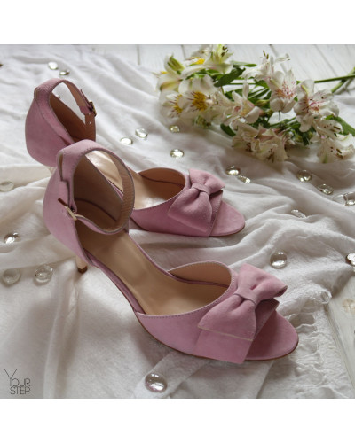 Босоніжки з рожевого велюру з бантом Арт. 605-11(2)/36-Бант