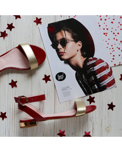 Босоножки из красного наплака в комбинации с кожей золотое напыление Арт.: 06-2/33