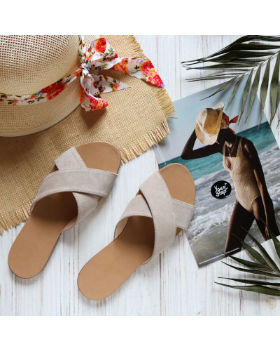 Шльопанці з замші бежевого кольору Арт. 10-19/112