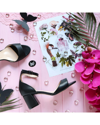 Босоніжки з чорної шкіри на підборах Арт. 605-11/47Ок