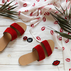 Шльопанці з червоної замші Арт. 10-7