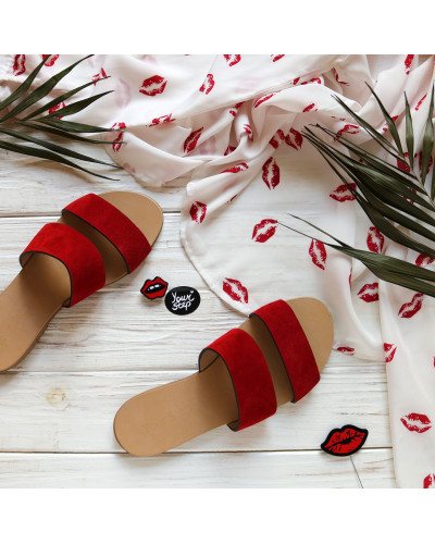 Шльопанці з червоної замші Арт. 10-7