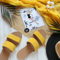 Шльопанці з велюру гірчичного кольору Арт. 10-7