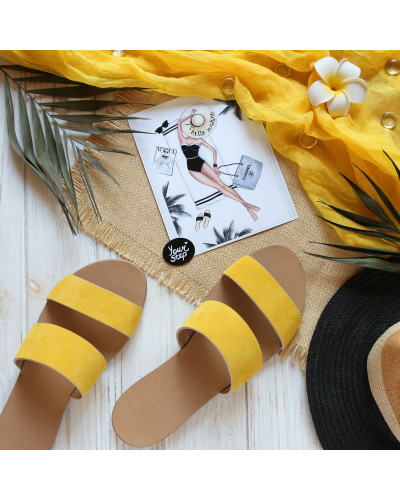 Шльопанці з велюру гірчичного кольору Арт. 10-7