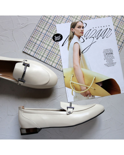 Бежевые кожаные лоферы Арт. 156-1-2578