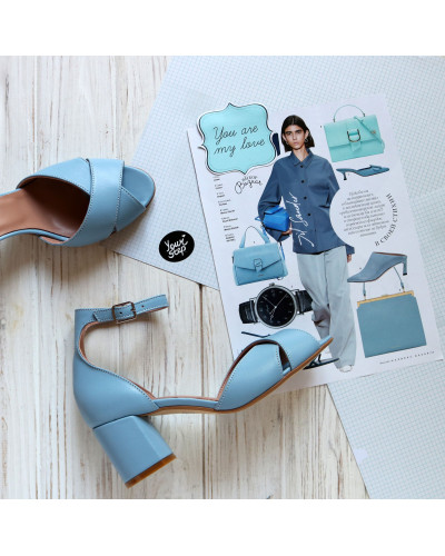 Босоніжки блакитного кольору на підборах Арт. 605-10/45Ок