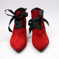 Ботильоны с лентами из красного велюра на шпильке Арт. 657-8/36Rb
