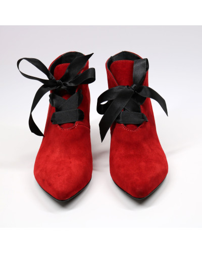 Ботильоны с лентами из красного велюра на шпильке Арт. 657-8/36Rb