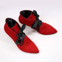 Ботильоны с лентами из красного велюра на шпильке Арт. 657-8/36Rb