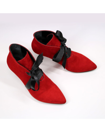 Ботильоны с лентами из красного велюра на шпильке Арт. 657-8/36Rb