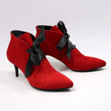 Ботильоны с лентами из красного велюра на шпильке Арт. 657-8/36Rb