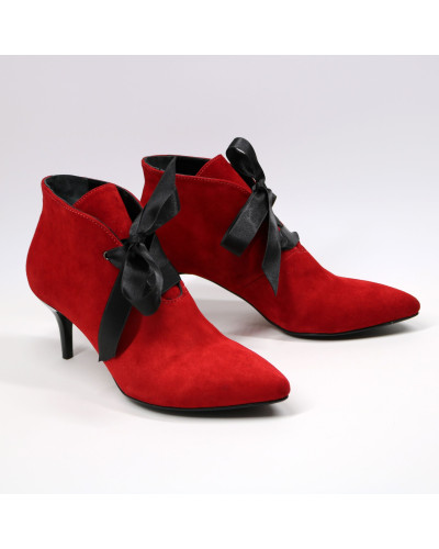 Ботильоны с лентами из красного велюра на шпильке Арт. 657-8/36Rb