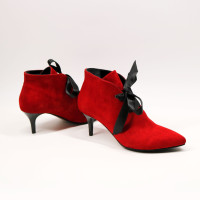 Ботильоны с лентами из красного велюра на шпильке Арт. 657-8/36Rb
