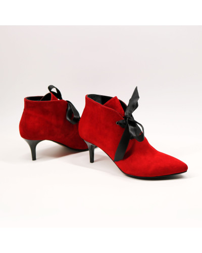 Ботильоны с лентами из красного велюра на шпильке Арт. 657-8/36Rb