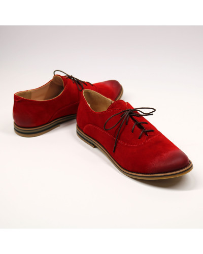 Туфли из замши красного цвета с эффектом потертости  Арт. 05-6