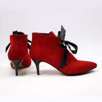 Ботильоны с лентами из красного велюра на шпильке Арт. 657-8/36Rb