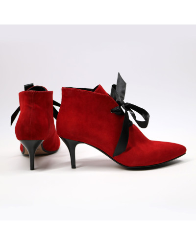 Ботильоны с лентами из красного велюра на шпильке Арт. 657-8/36Rb