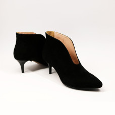 Ботильоны с глубоким вырезом из черного велюра на шпильке Арт. 657-6/36