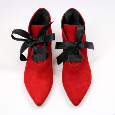 Ботильоны с лентами из красного велюра на шпильке Арт. 657-8/36Rb