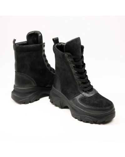 Ботинки со шнуровкой из замши и кожи черного цвета Арт. As-1/247