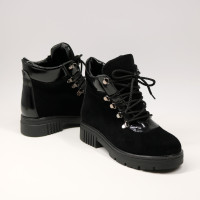 Ботинки со шнуровкой черного цвета из замши и наплака Арт. As-3/17