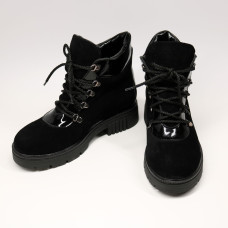 Ботинки со шнуровкой черного цвета из замши и наплака Арт. As-3/17