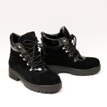 Ботинки со шнуровкой черного цвета из замши и наплака Арт. As-3/17