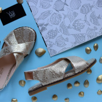 Сандали из нубука под питон золотого цвета  Арт. 10-17Lib