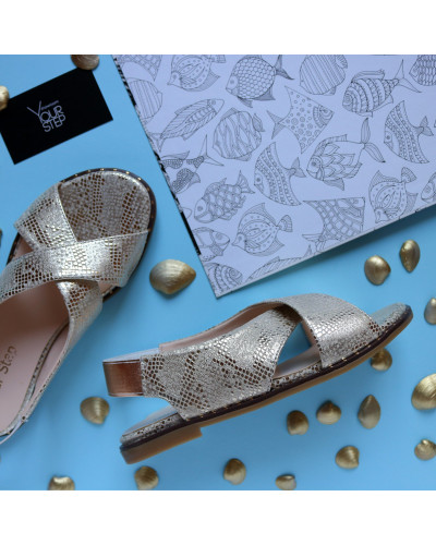 Сандали из нубука под питон золотого цвета  Арт. 10-17Lib