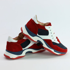 Кросівки з червоної замші з синіми та білими вставками Арт. Om-1(Крос3)