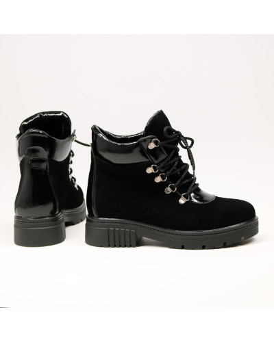 Ботинки со шнуровкой черного цвета из замши и наплака Арт. As-3/17