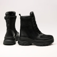 Ботинки со шнуровкой из замши и кожи черного цвета Арт. As-1/247