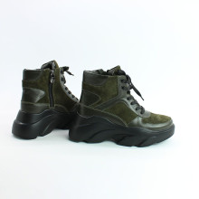 Ботинки со шнуровкой из замши и кожи цвета хаки  Арт. As-5/21968